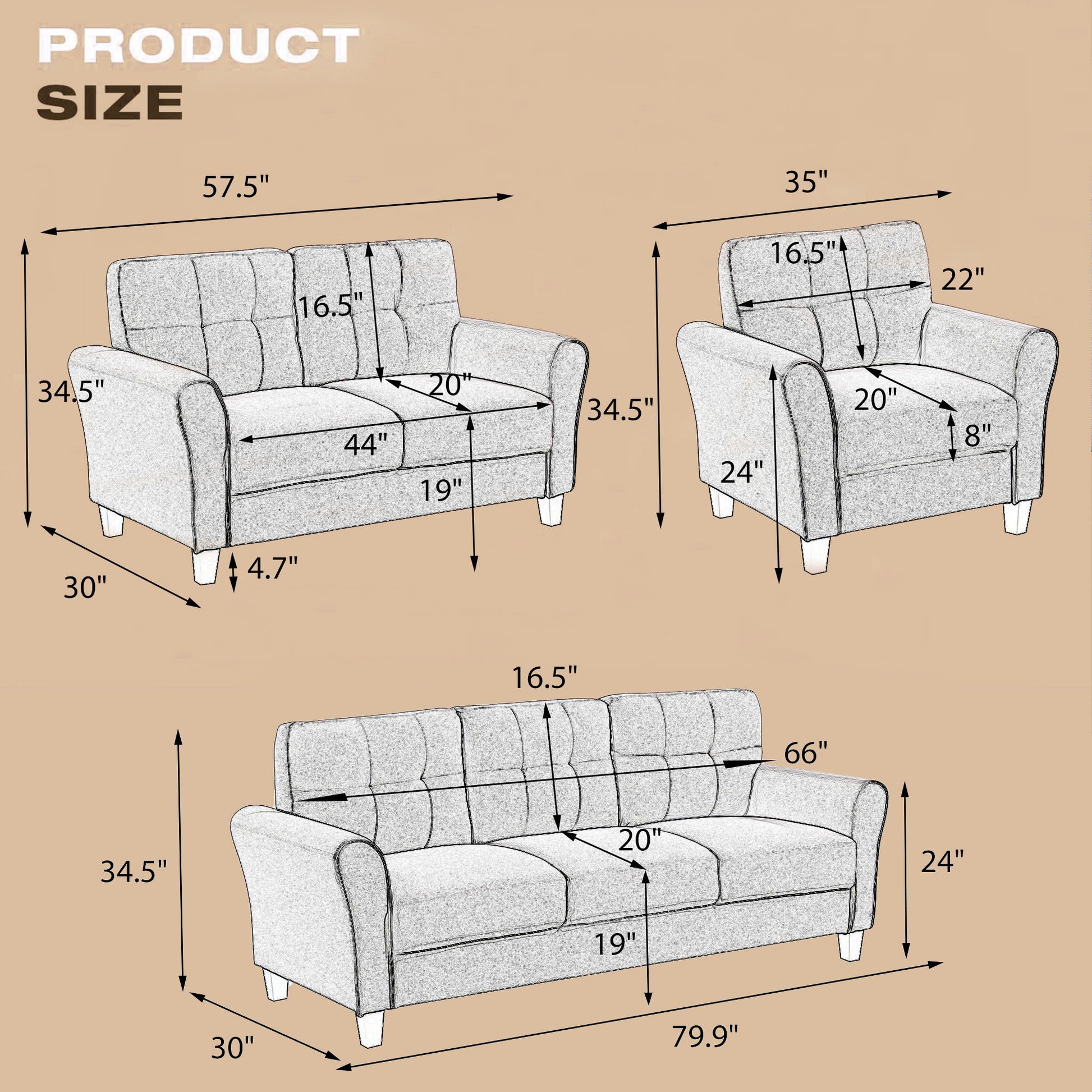 Modern Living Room Sofa Set Linen Upholstered Couch Furniture For Home Or Office ,Light Grey, 2 3 Seat,Old Sku:Sg000367Aaa Light Grey Foam Linen