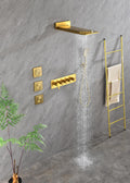 Wall Mounted Waterfall Rain Shower System With 3 Body Sprays & Handheld Shower Gold Brass