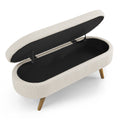 Ottoman Oval Storage Bench,Rubber Wood Legs, Beige 43.5