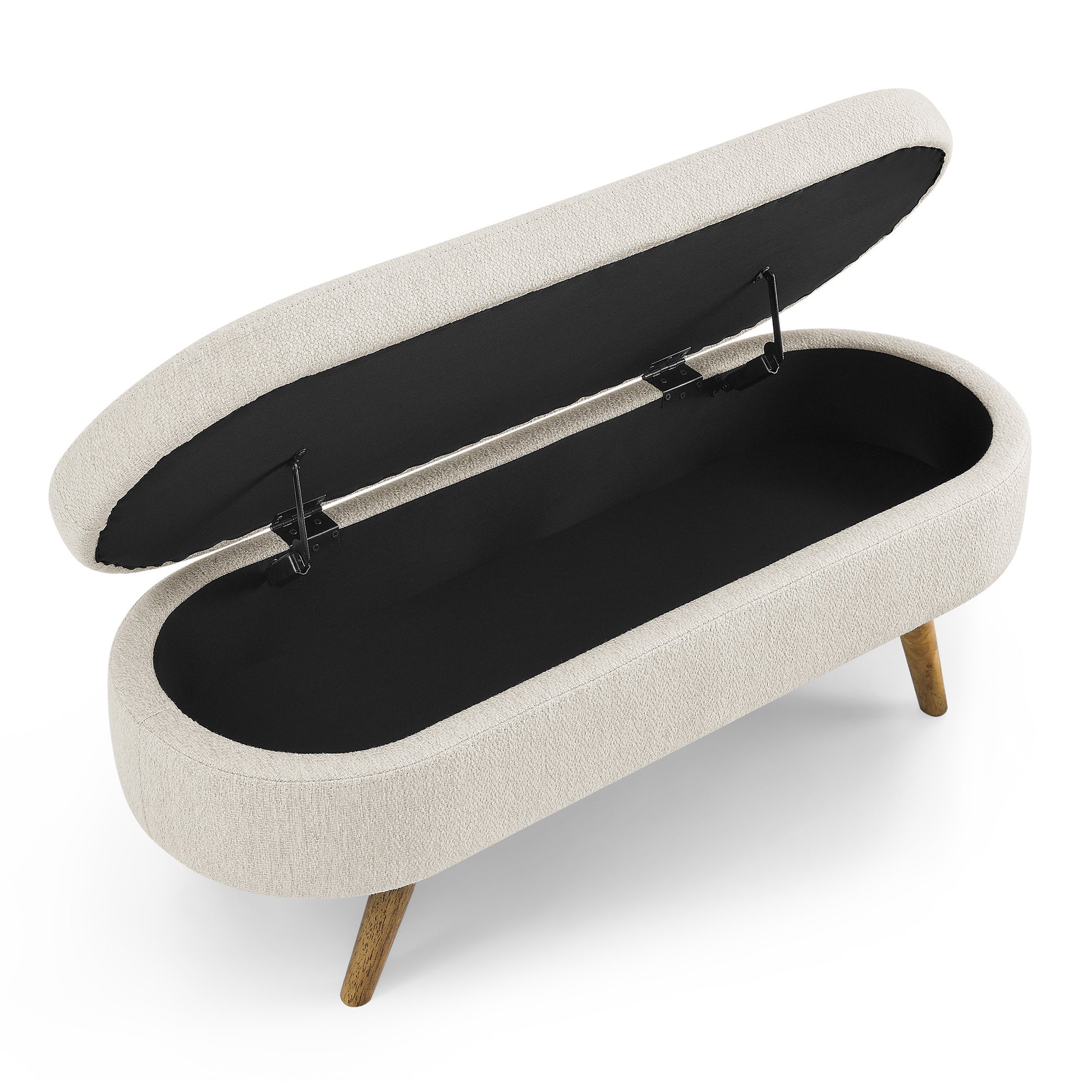 Ottoman Oval Storage Bench,Rubber Wood Legs, Beige 43.5"X16"X16" Beige Linen