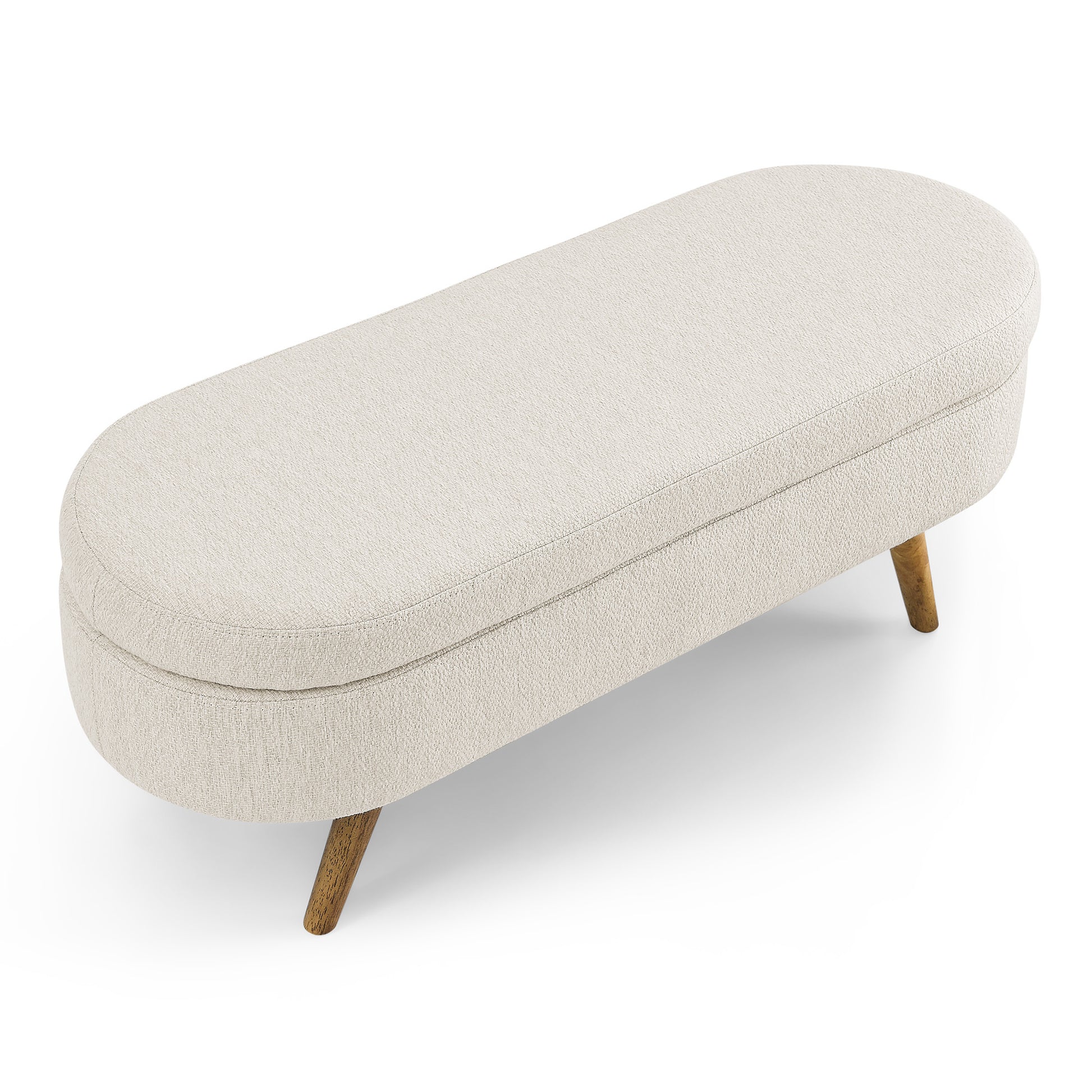 Ottoman Oval Storage Bench,Rubber Wood Legs, Beige 43.5"X16"X16" Beige Linen