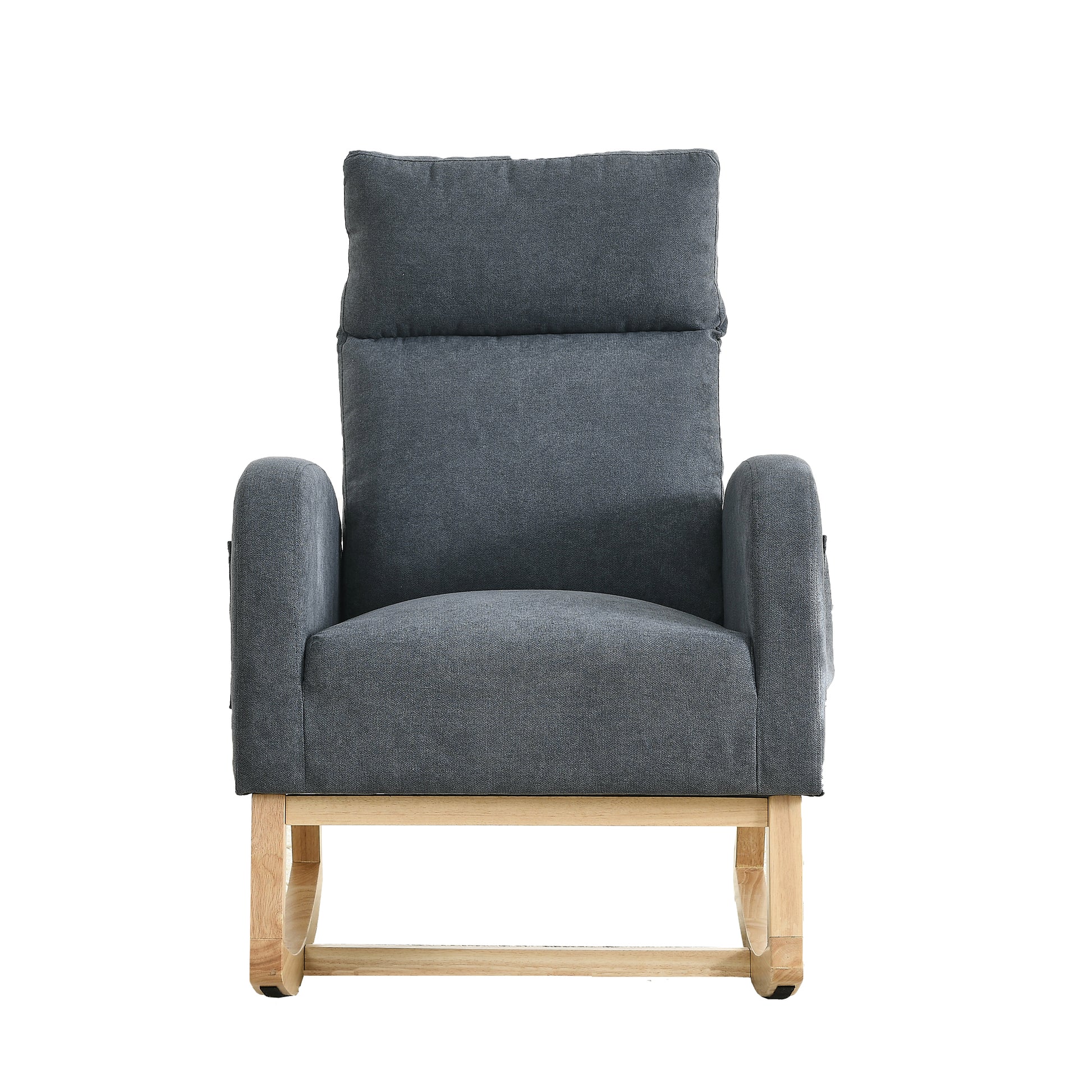 Video Welike 27.6"W Modern Accent High Backrest Living Room Lounge Arm Rocking Chair, Two Side Pocket W83453347 Dark Grey Foam Fabric