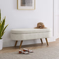 Ottoman Oval Storage Bench,Rubber Wood Legs, Beige 43.5