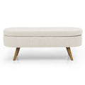 Ottoman Oval Storage Bench,Rubber Wood Legs, Beige 43.5