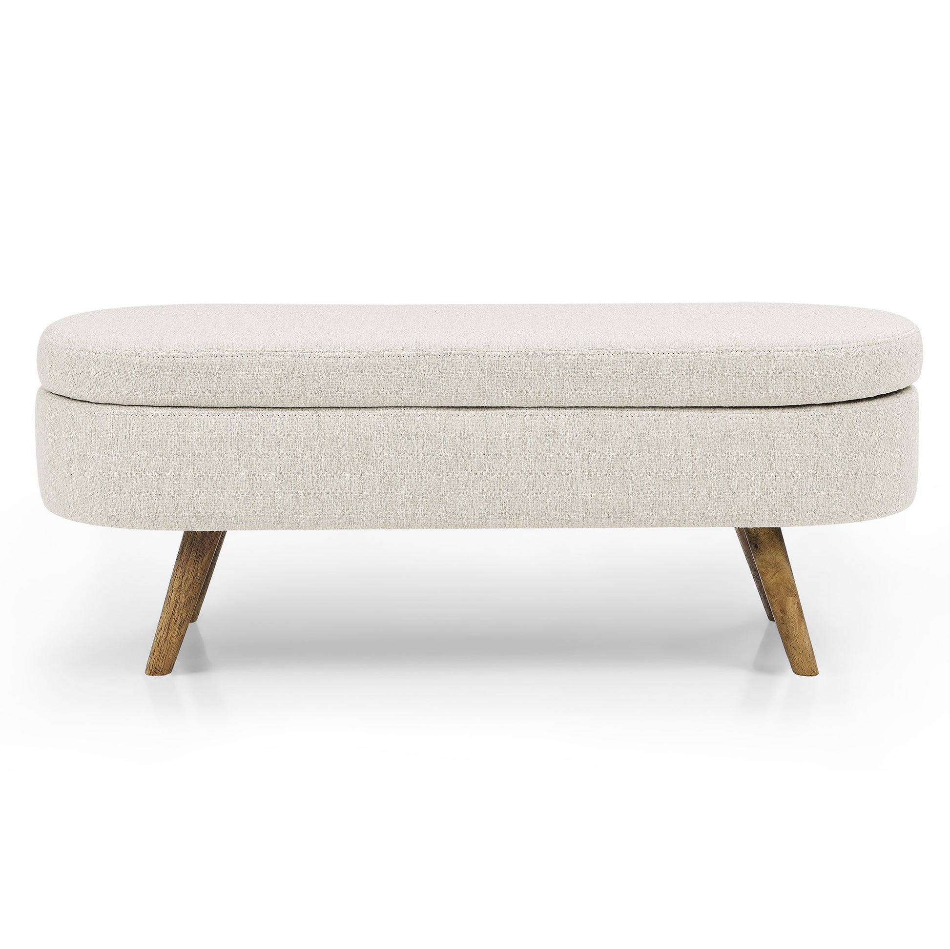 Ottoman Oval Storage Bench,Rubber Wood Legs, Beige 43.5"X16"X16" Beige Linen