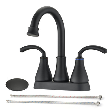 2 Handle Bathroom Sink Faucet With Pop Up Drain Matte Black Matte Black Zinc