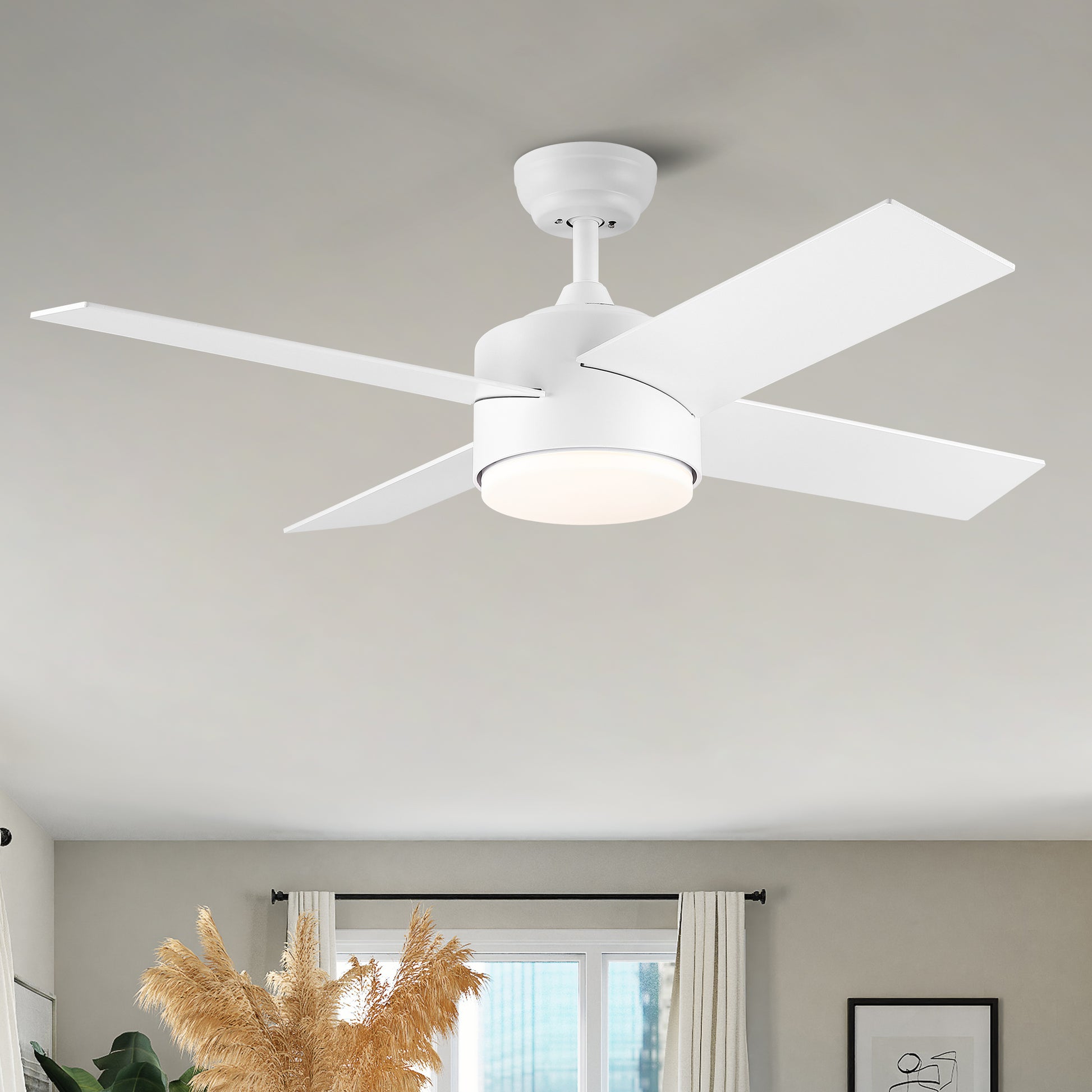 44 In Intergrated Led Ceiling Fan Lighting With White Abs Blade White Plywood