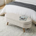 Ottoman Oval Storage Bench,Rubber Wood Legs, Beige 43.5