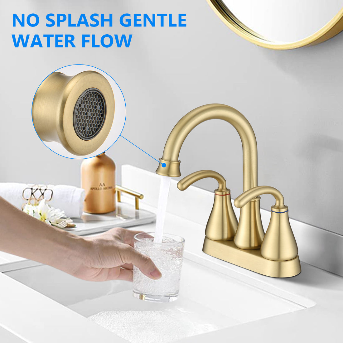 2 Handle Bathroom Sink Faucet With Pop Up Drain Brushed Golden Brushed Gold Zinc