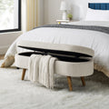 Ottoman Oval Storage Bench,Rubber Wood Legs, Beige 43.5