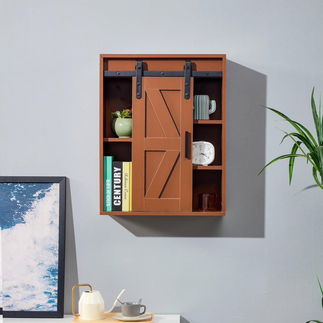 Wood Wall Mounted Storage Cabinet, 5 Layer Toilet Bathroom Storage Cabinet, Multifunctional Cabinet With Adjustable Door, Chocolate Brown Espresso Mdf