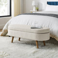 Ottoman Oval Storage Bench,Rubber Wood Legs, Beige 43.5