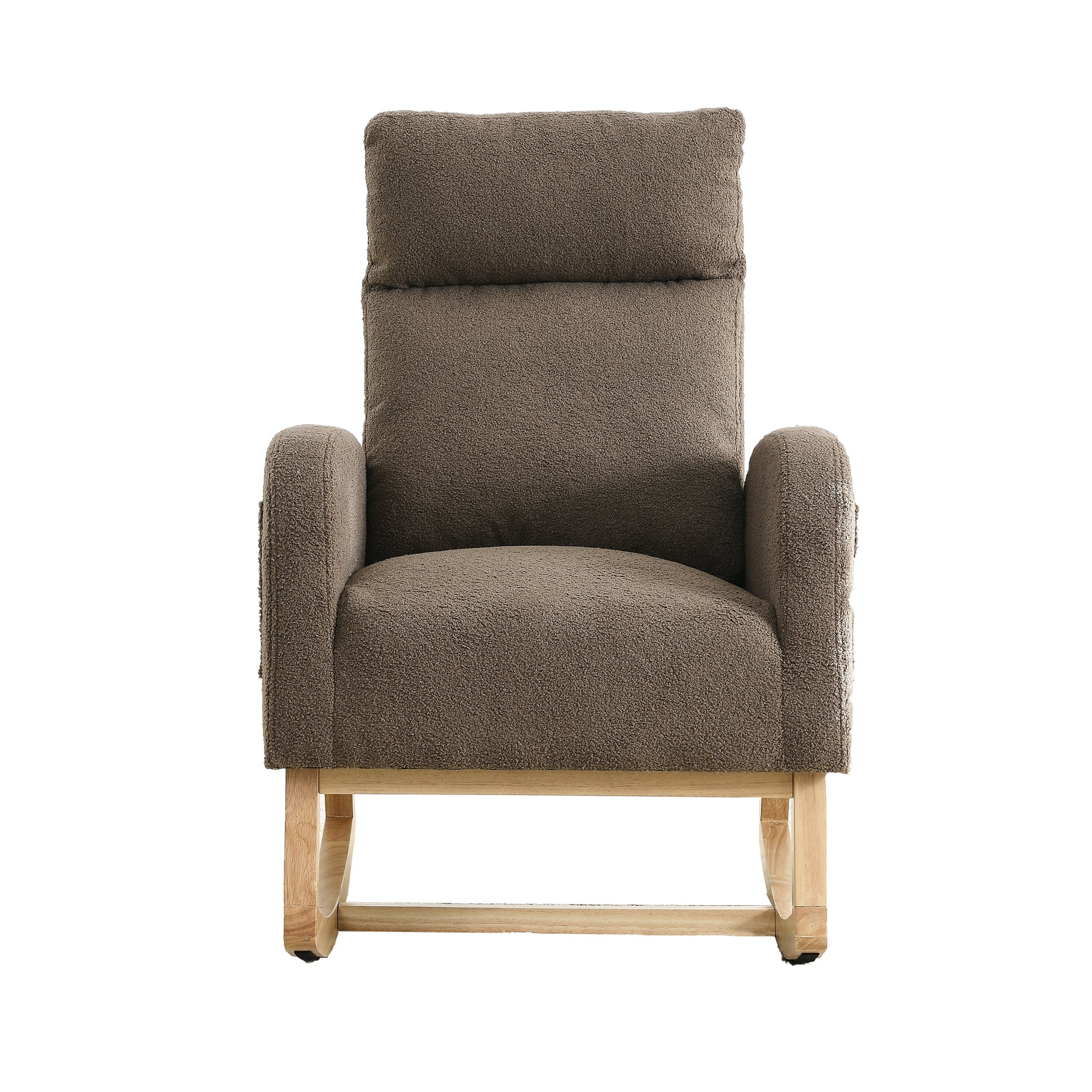 Video Welike 27.6"W Modern Accent High Backrest Living Room Lounge Arm Rocking Chair, Two Side Pocket W83453338 Coffee Foam Fabric