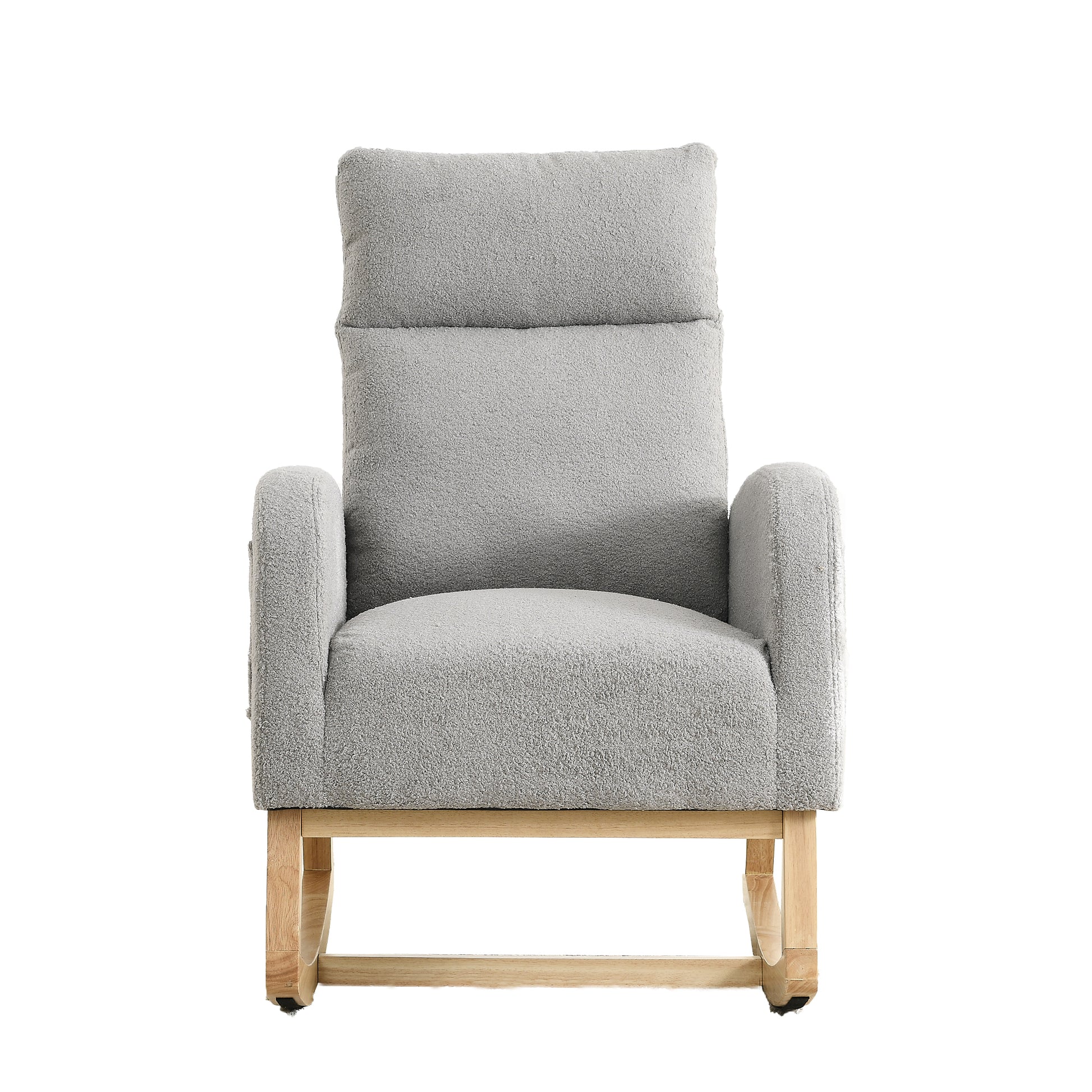 Video Welike 27.6"W Modern Accent High Backrest Living Room Lounge Arm Rocking Chair, Two Side Pocket W83453336 Grey Teddy Foam Fabric