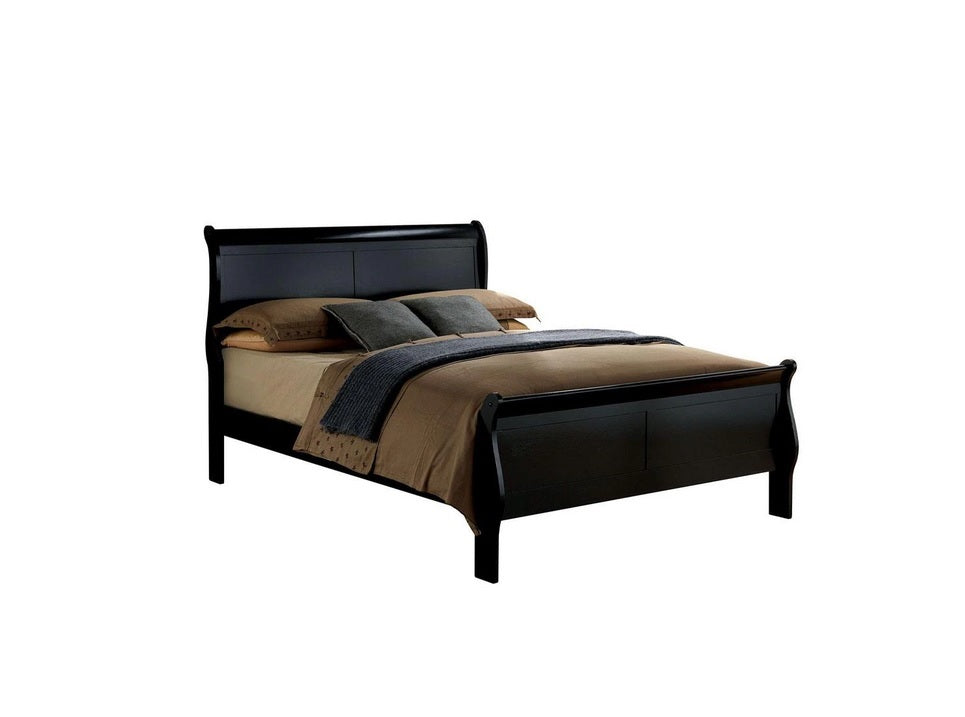 Full Size Bed Black Louis Phillipe Solidwood 1Pc Bed Bedroom Sleigh Bed Box Spring Required Full Black Wood Bedroom Contemporary,Modern Rubberwood Bed Frame Solid Wood