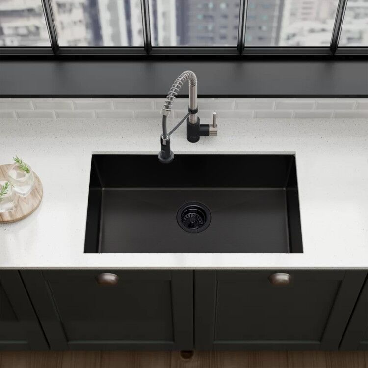 32X19 Inch Undermount Kitchen Sink 16 Gauge Stainless Steel Single Bowl Kitchen Sink Gunmetal Black Gunmetal Black Stainless Steel