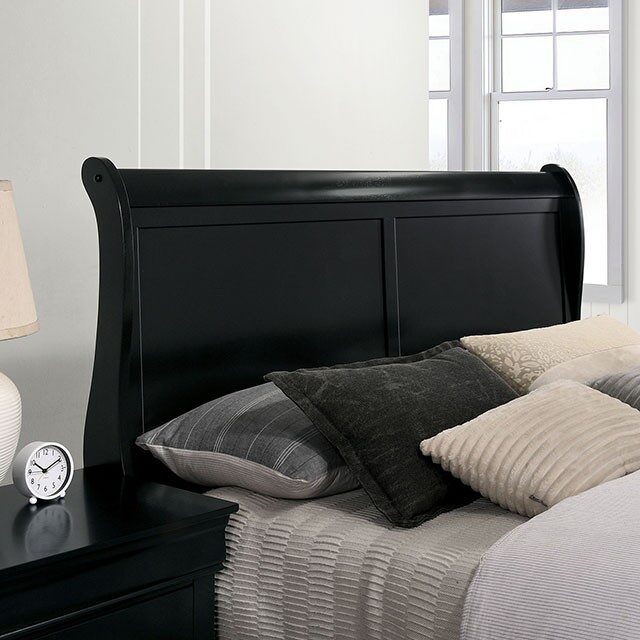 Twin Size Bed Black Louis Phillipe Solidwood 1Pc Bed Bedroom Sleigh Bed Box Spring Required Twin Black Wood Bedroom Contemporary,Modern Rubberwood Bed Frame Solid Wood
