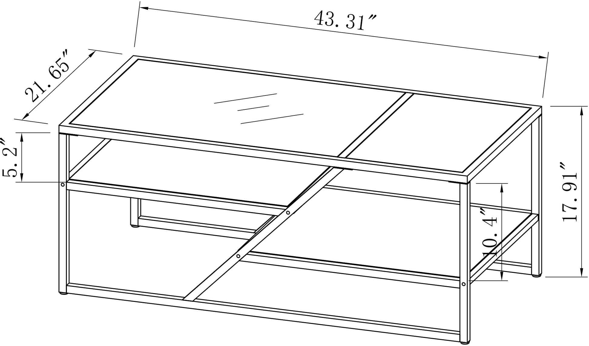 Golden Coffee Table With Storage Shelf, Tempered Glass Coffee Table With Metal Frame For Living Room&Bedroom Golden Mdf Iron