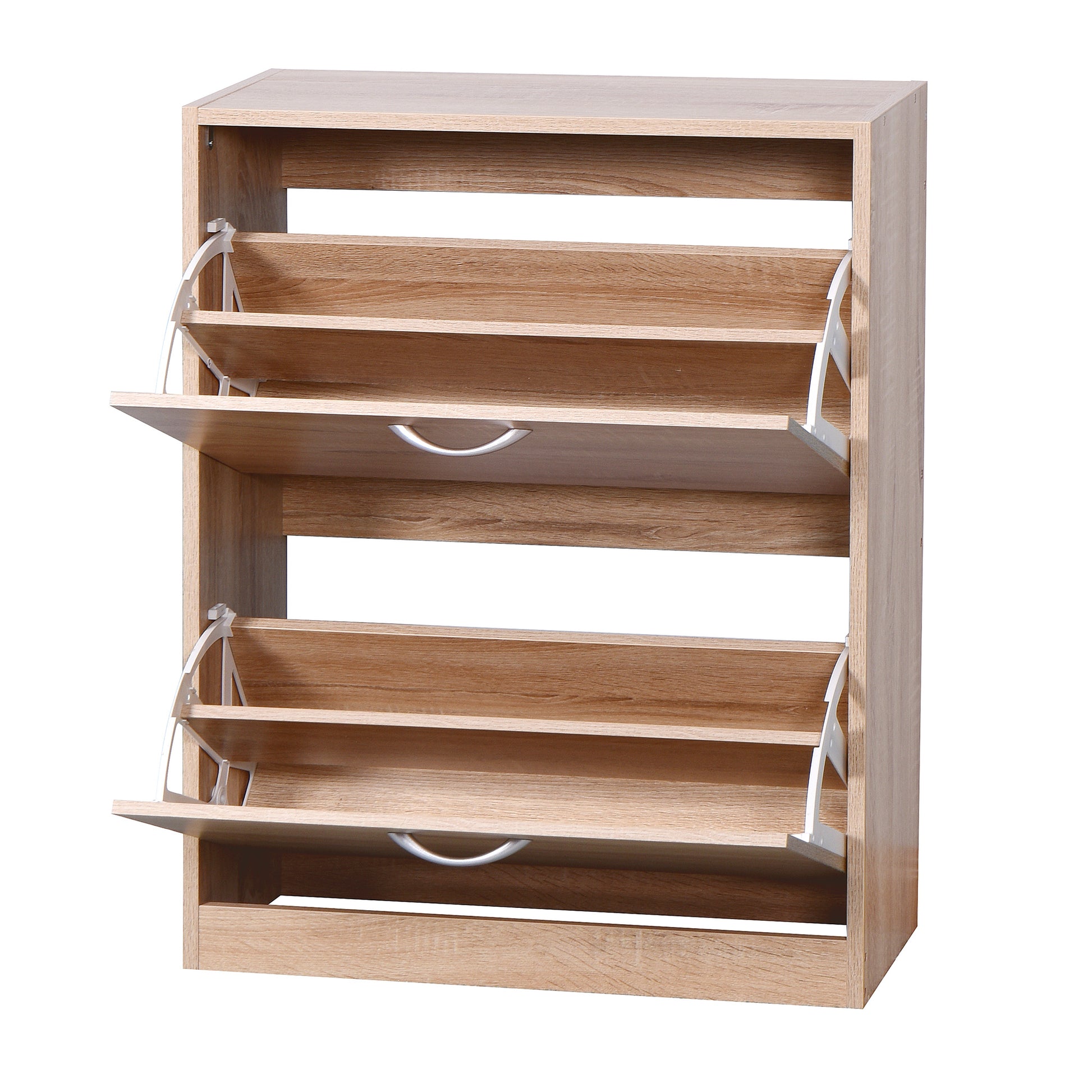 Wooden Shoe Cabinet For Entryway, White Shoe Storage Cabinet With 2 Flip Doors 20.94X9.45X43.11 Inch Natural Particle Board