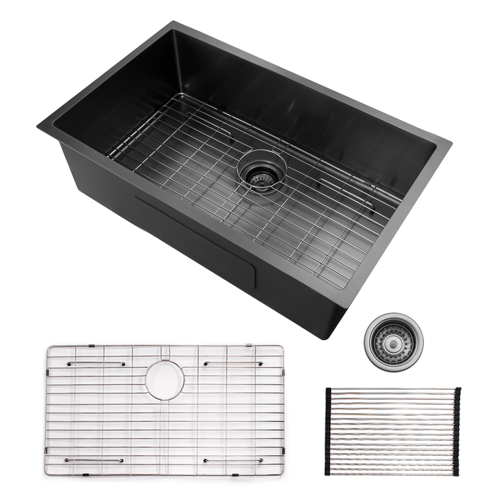 32X19 Inch Undermount Kitchen Sink 16 Gauge Stainless Steel Single Bowl Kitchen Sink Gunmetal Black Gunmetal Black Stainless Steel