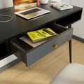 Mid Century Desk With Usb Ports And Power Outlet, Modern Writing Study Desk With Drawers, Multifunctional Home Office Computer Desk Black Black Mdf