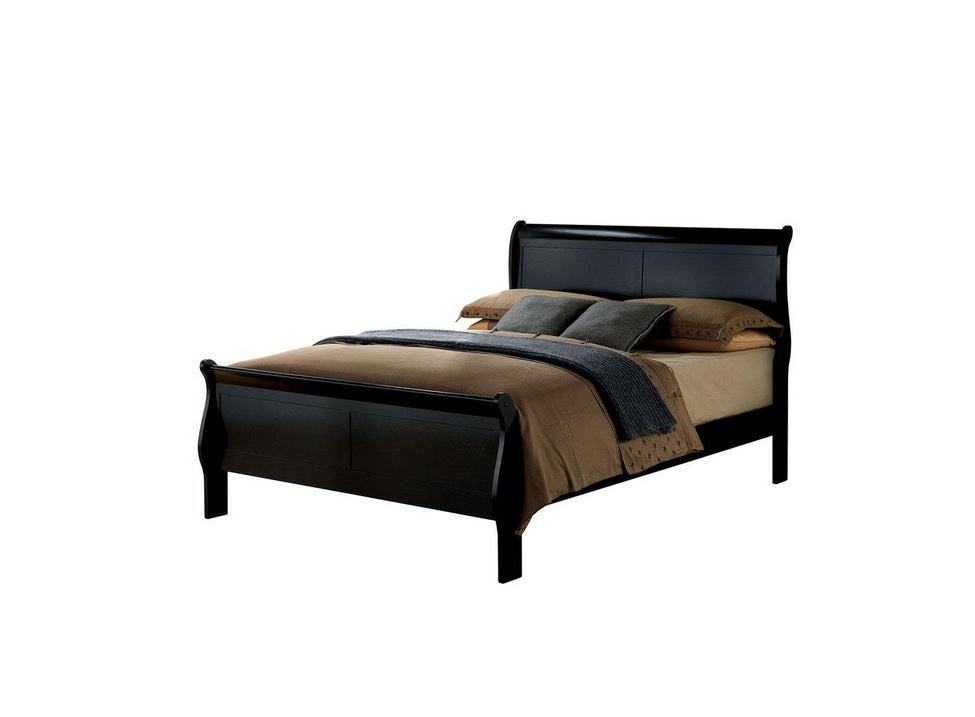Full Size Bed Black Louis Phillipe Solidwood 1Pc Bed Bedroom Sleigh Bed Box Spring Required Full Black Wood Bedroom Contemporary,Modern Rubberwood Bed Frame Solid Wood