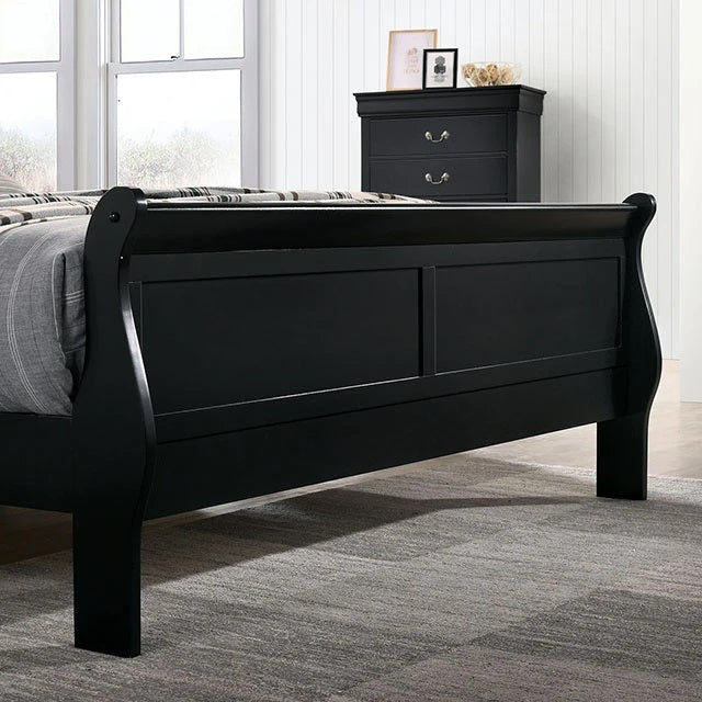 Queen Size Bed Black Louis Phillipe Solidwood 1Pc Bed Bedroom Sleigh Bed Box Spring Required Queen Black Wood Bedroom Contemporary,Modern Rubberwood Bed Frame Solid Wood