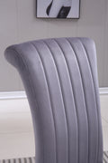 Modern Velvet Dining Chairs Set Of 2, Upholstered Accent Armless Chairs With Stripe Backrest Grey Velvet