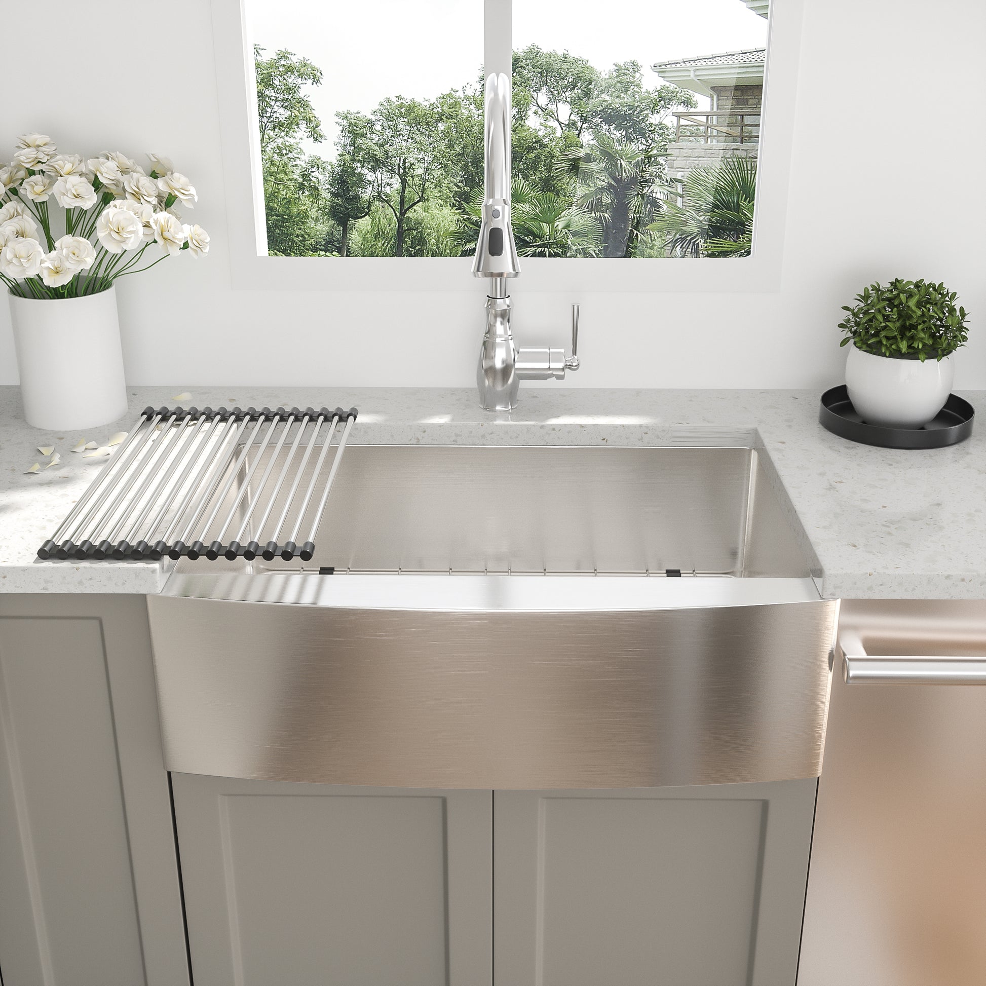 30 Inch Farmhouse Kitchen Sink 30"X21"X10" Stainless Steel Apron Front Farmhouse Sink 10 Inch Deep 16 Gauge Single Bowl Kitchen Sink Basin Brushed Nickel Stainless Steel