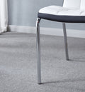 Modern Lattice Designdining Chair With Silver Metal Legs Set Of 4 Black White Leather