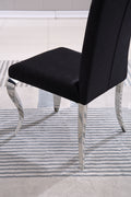 Modern Velvet Dining Chairs Set Of 2, Upholstered Accent Armless Chairs With Stripe Backrest Black And Silver Velvet