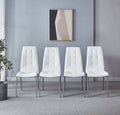 Modern Lattice Designdining Chair With Silver Metal Legs Set Of 4 White Leather