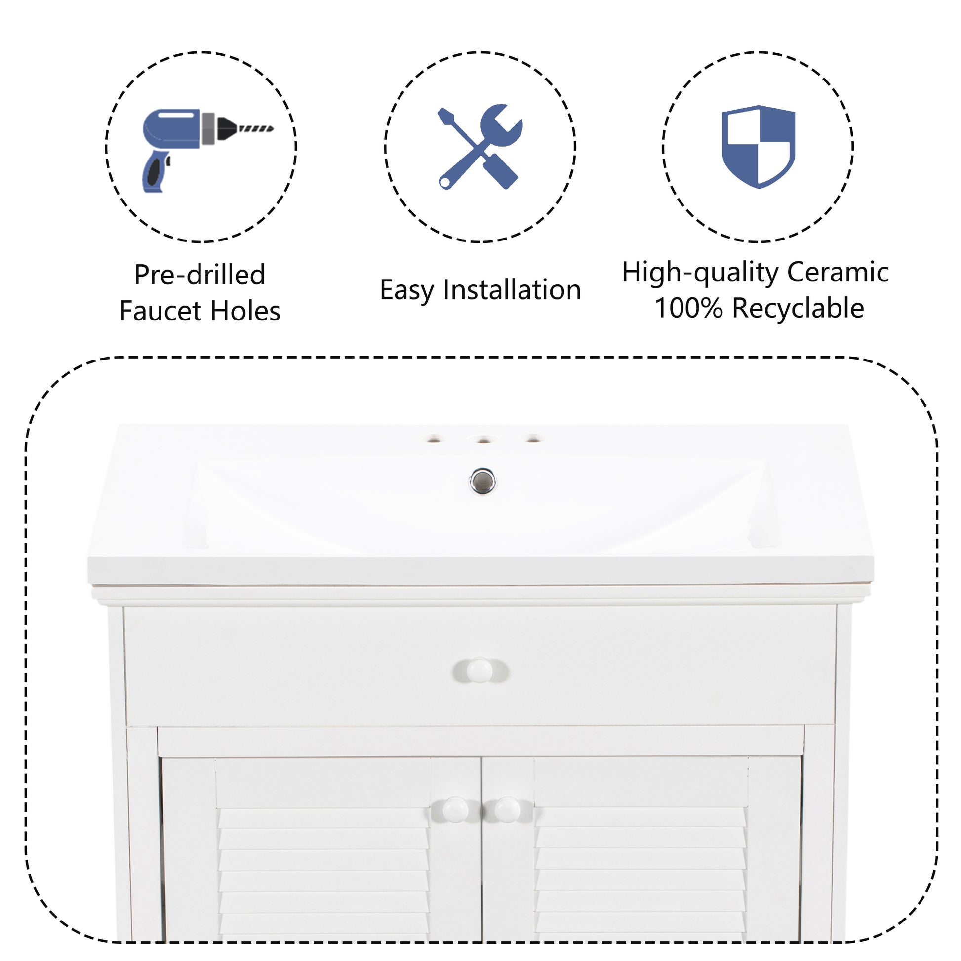 30" Bathroom Vanity With Sink, Bathroom Cabinet With Two Doors And One Drawer, White Old Sku: Jl000005Aak 1 White Solid Wood