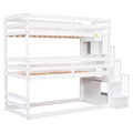 Twin Size Triple Bunk Bed With Storage Staircase,Separate Design,White White Pine