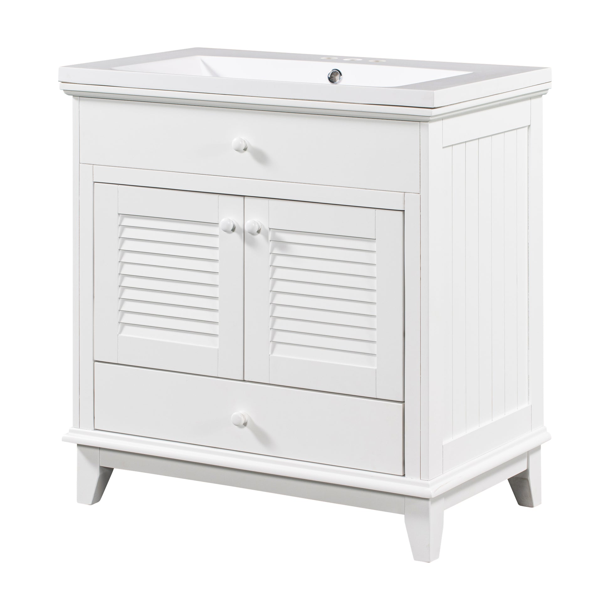 30" Bathroom Vanity With Sink, Bathroom Cabinet With Two Doors And One Drawer, White Old Sku: Jl000005Aak White Solid Wood