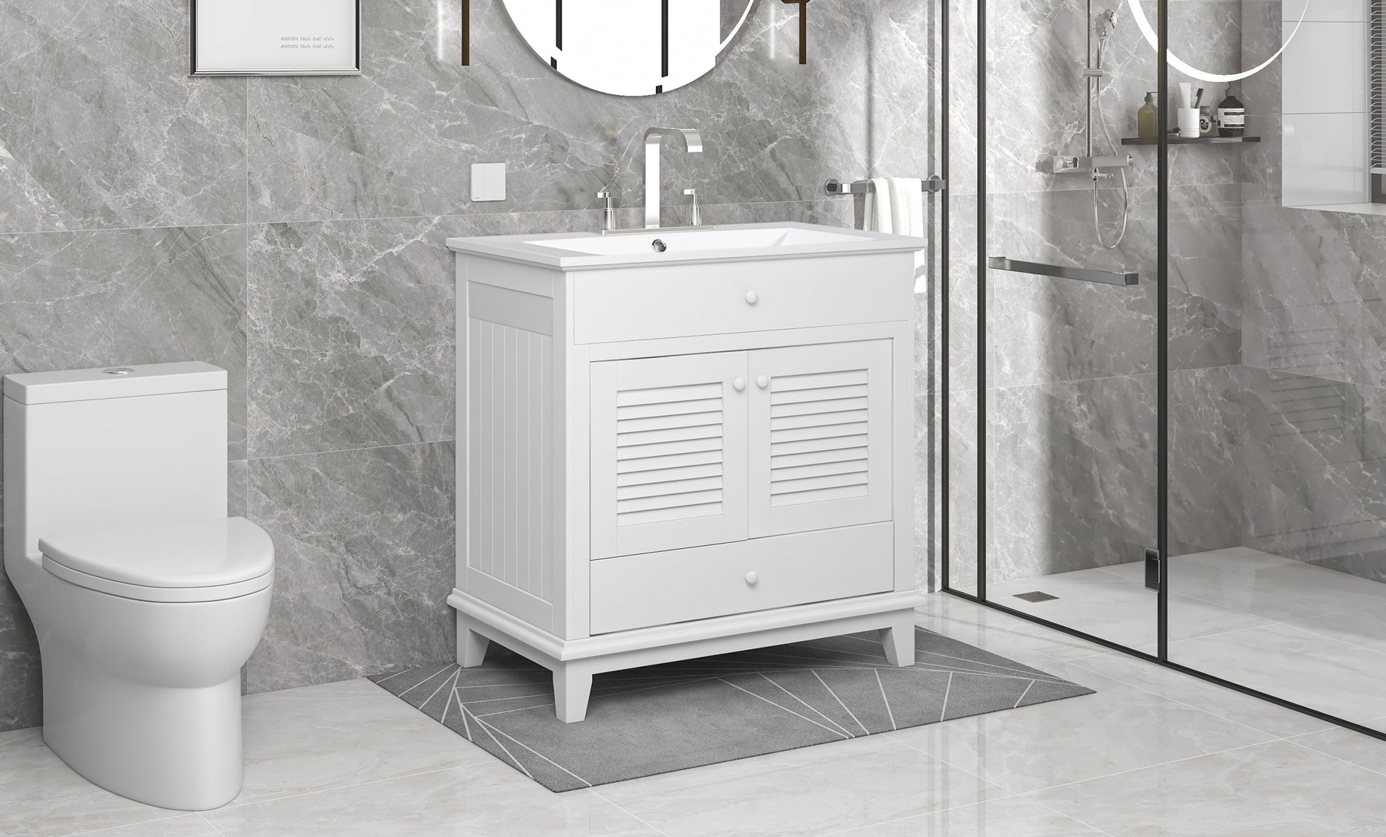 30" Bathroom Vanity With Sink, Bathroom Cabinet With Two Doors And One Drawer, White Old Sku: Jl000005Aak White Solid Wood