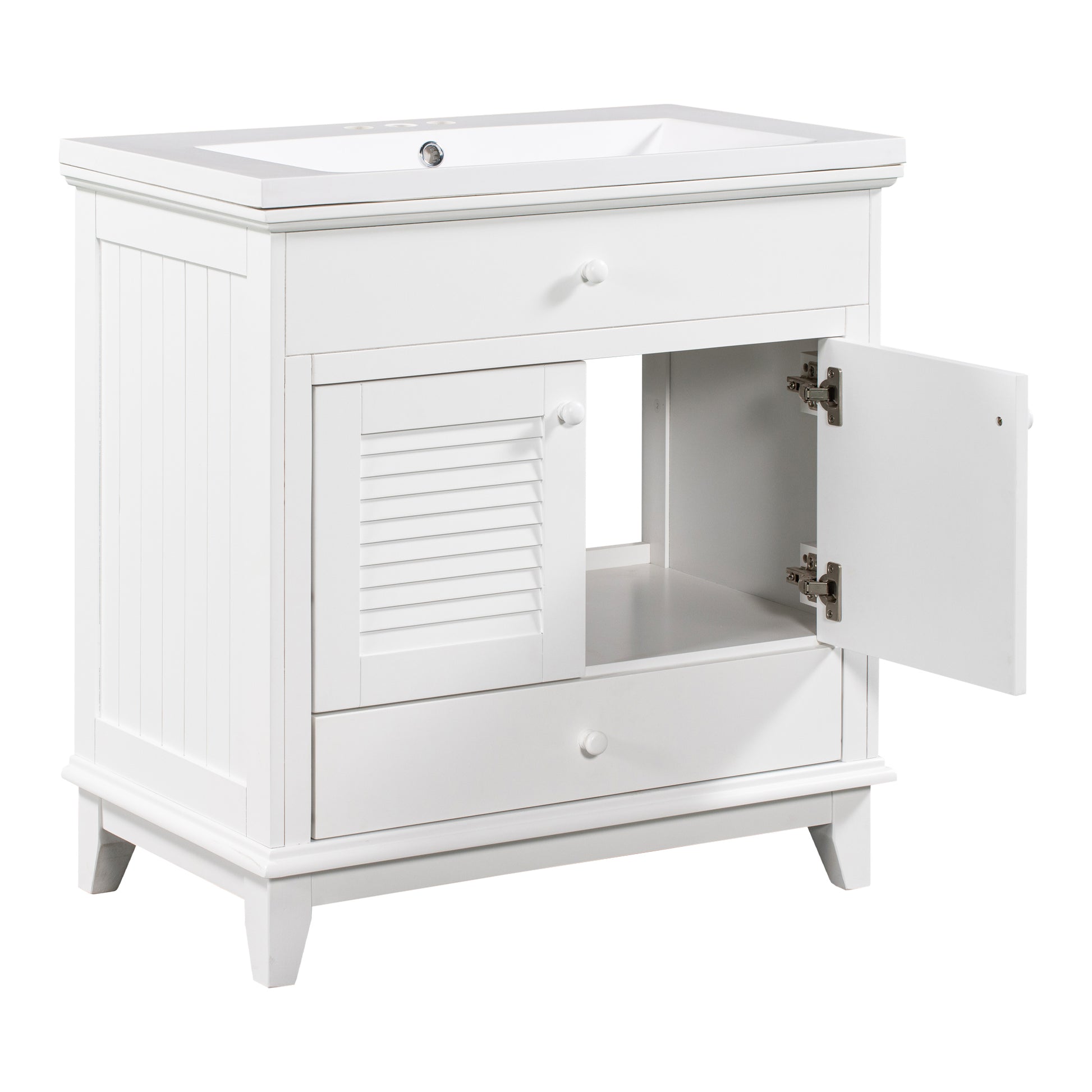 30" Bathroom Vanity With Sink, Bathroom Cabinet With Two Doors And One Drawer, White Old Sku: Jl000005Aak 1 White Solid Wood