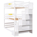 Twin Size Triple Bunk Bed With Storage Staircase,Separate Design,White White Pine