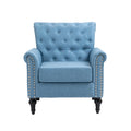 Mid Century Modern Accent Chair, Linen Armchair W Tufted Back Wood Legs, Upholstered Lounge Arm Chair Single Sofa For Living Room Bedroom,Light Blue Light Blue Foam Linen