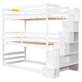 Twin Size Triple Bunk Bed With Storage Staircase,Separate Design,White White Pine