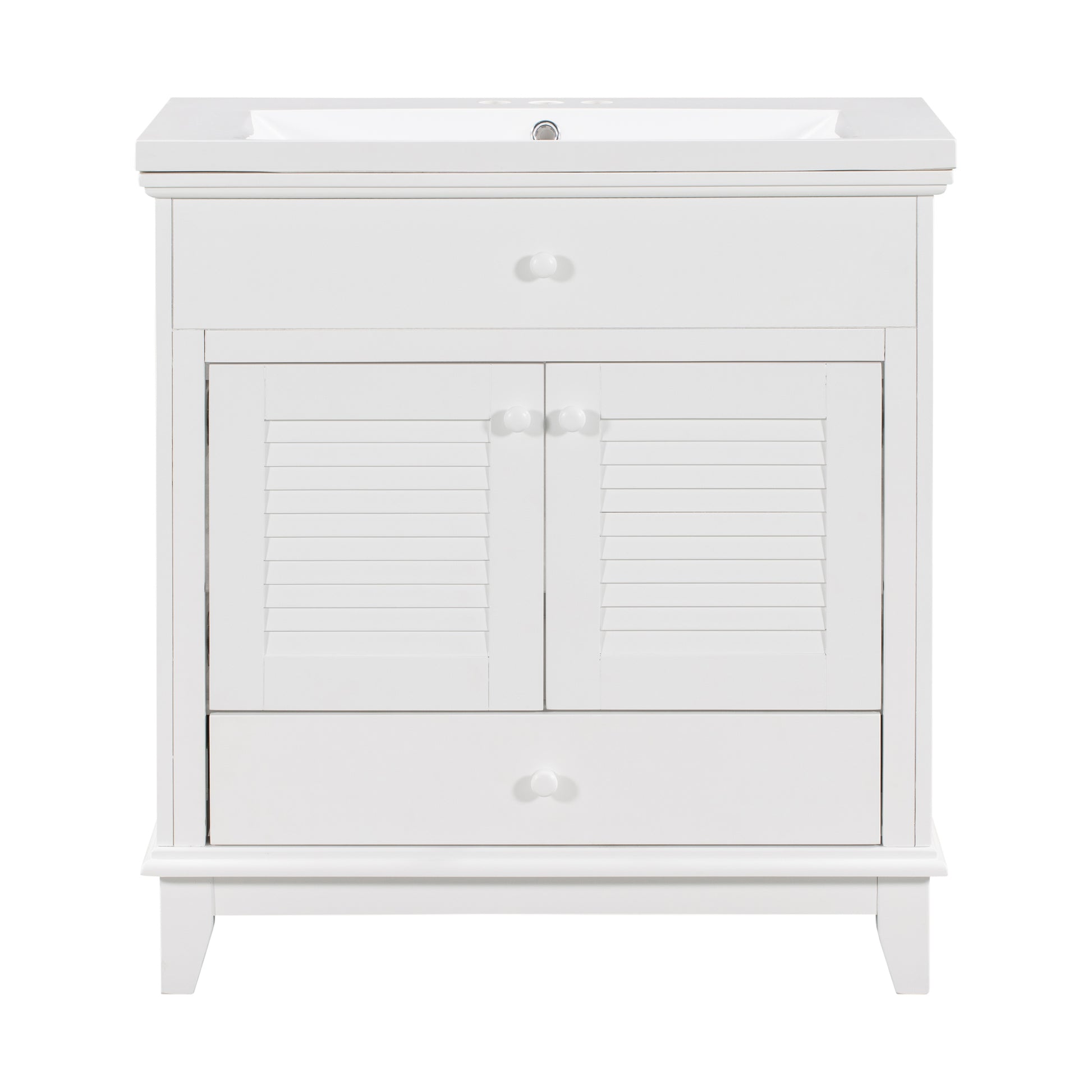 30" Bathroom Vanity With Sink, Bathroom Cabinet With Two Doors And One Drawer, White Old Sku: Jl000005Aak 1 White Solid Wood