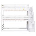 Twin Size Triple Bunk Bed With Storage Staircase,Separate Design,White White Pine