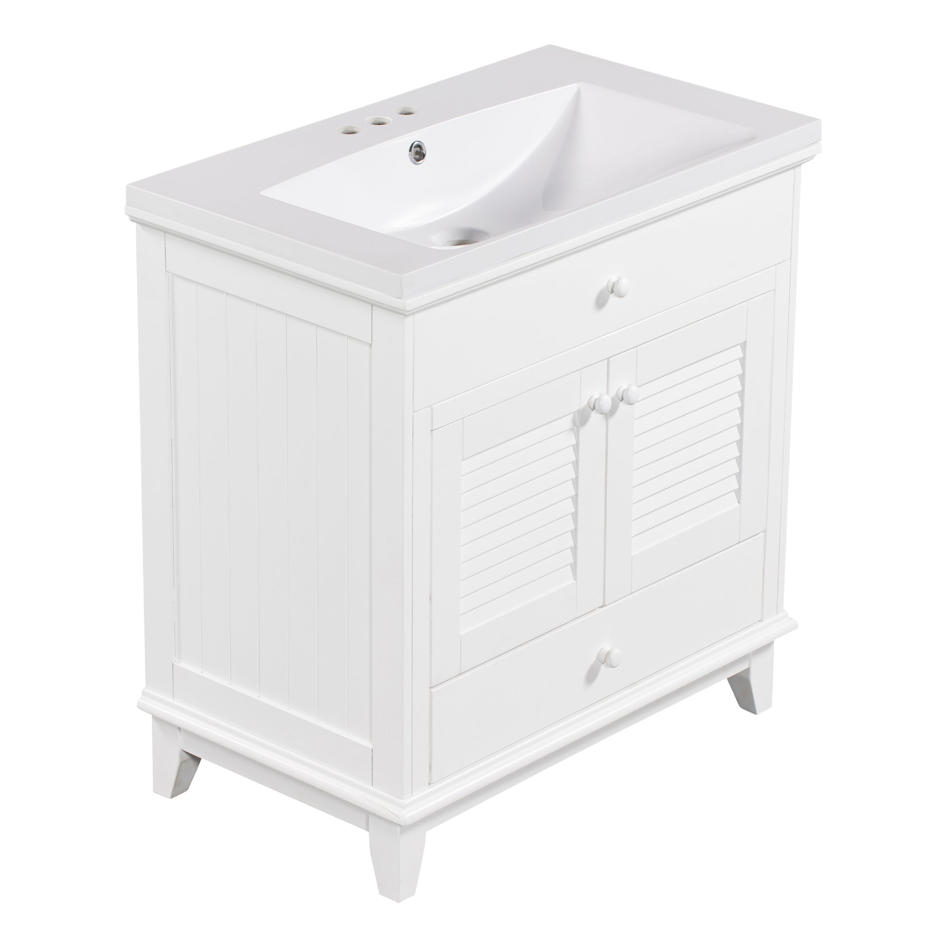 30" Bathroom Vanity With Sink, Bathroom Cabinet With Two Doors And One Drawer, White Old Sku: Jl000005Aak White Solid Wood