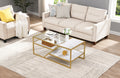 Golden Coffee Table With Storage Shelf, Tempered Glass Coffee Table With Metal Frame For Living Room&Bedroom Golden Mdf Iron