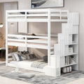 Twin Size Triple Bunk Bed With Storage Staircase,Separate Design,White White Pine