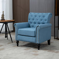 Mid Century Modern Accent Chair, Linen Armchair W Tufted Back Wood Legs, Upholstered Lounge Arm Chair Single Sofa For Living Room Bedroom,Light Blue Light Blue Foam Linen