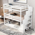 Twin Size Triple Bunk Bed With Storage Staircase,Separate Design,White White Pine