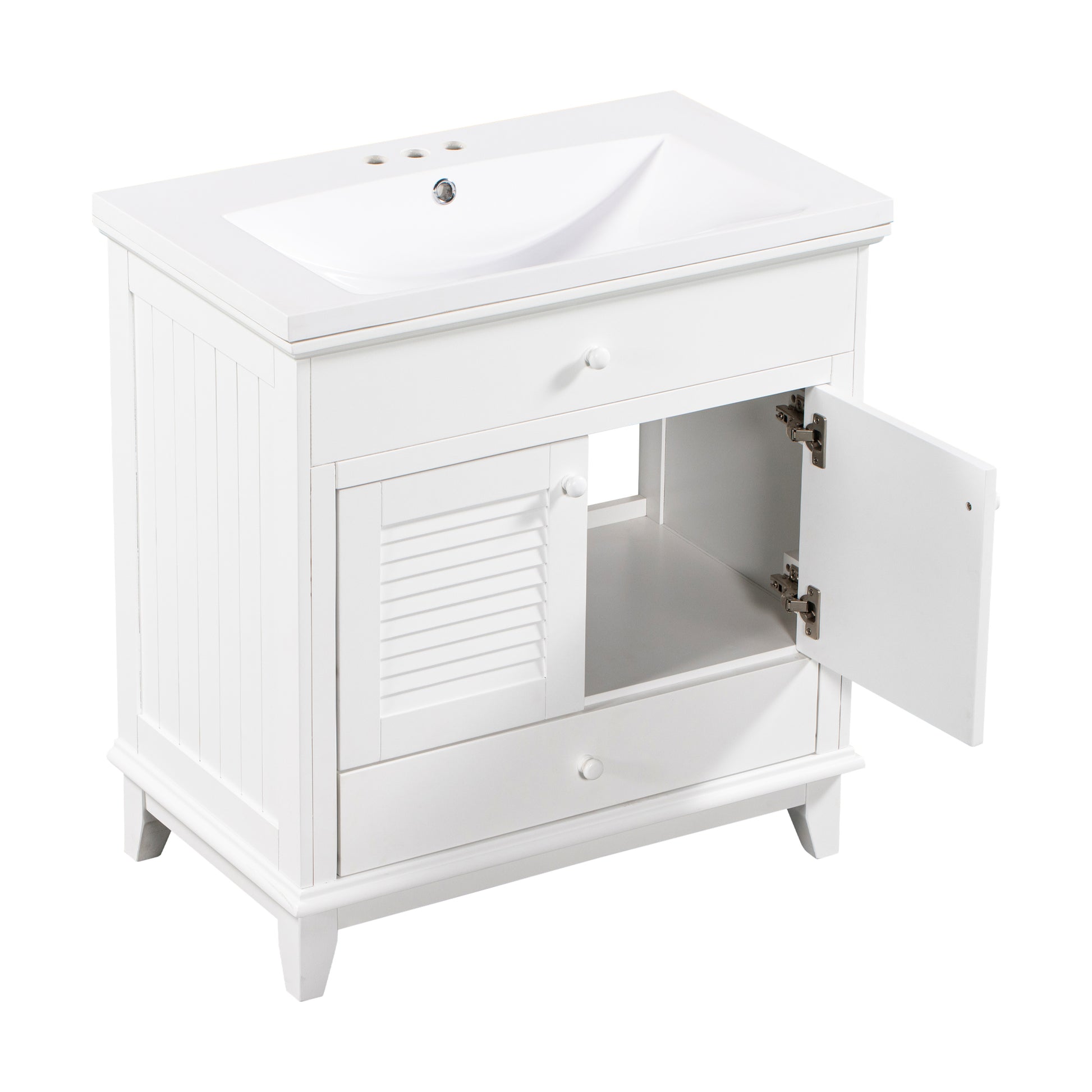 30" Bathroom Vanity With Sink, Bathroom Cabinet With Two Doors And One Drawer, White Old Sku: Jl000005Aak 1 White Solid Wood