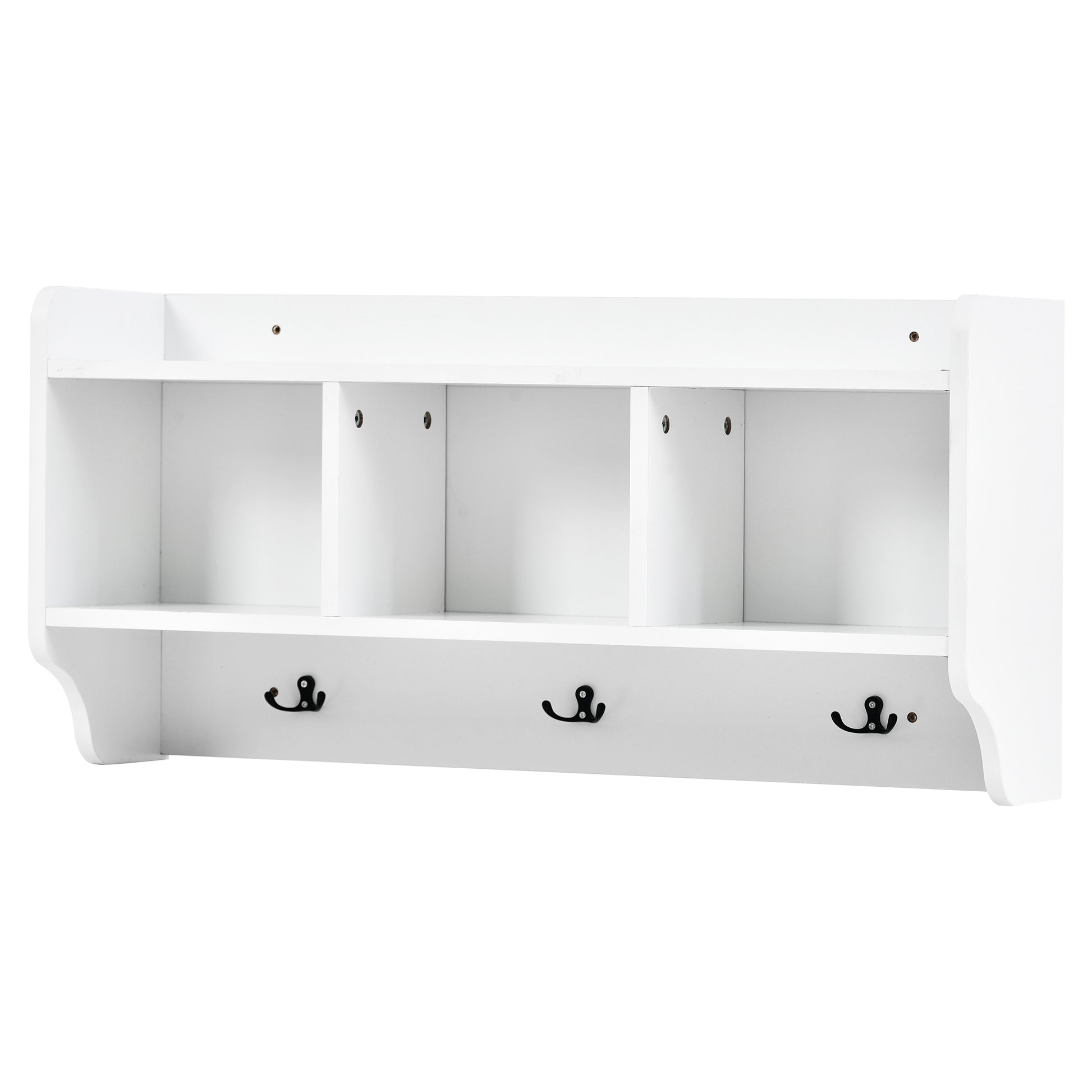 Modern Style 4 In 1 Multiple Functions Hallway Coat Rack With Seven Metal Black Hooks, Entryway Bench Hall Tree With Large Storage Drawer, White Old Sku: Sd000006Aak White Particle Board