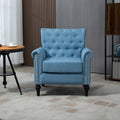 Mid Century Modern Accent Chair, Linen Armchair W Tufted Back Wood Legs, Upholstered Lounge Arm Chair Single Sofa For Living Room Bedroom,Light Blue Light Blue Foam Linen